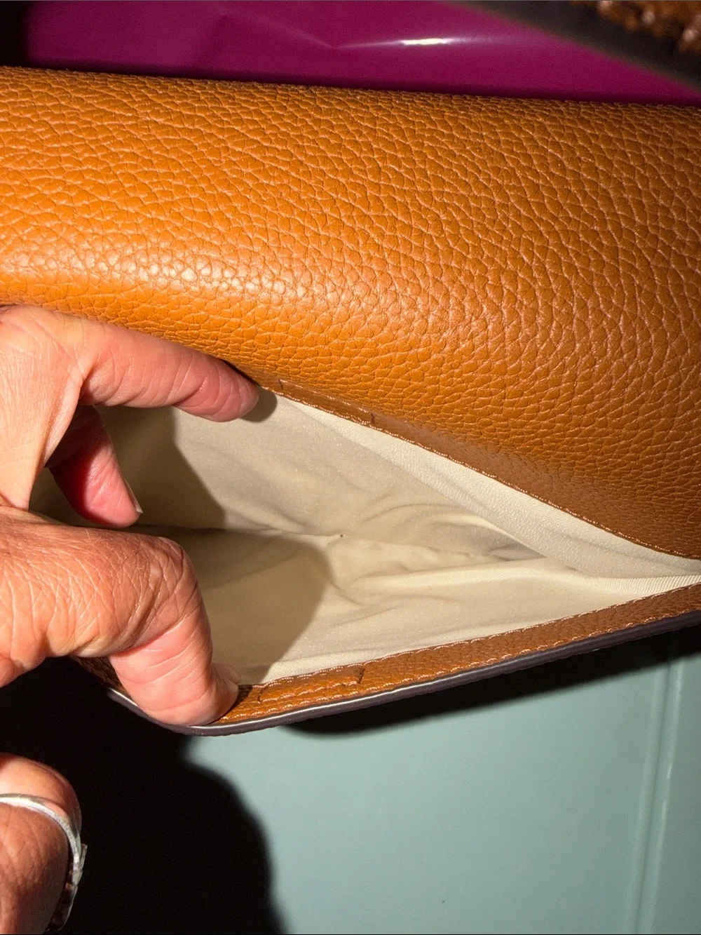 Ralph Lauren Cognac Leather Top-Handle Satchel with Gold RL Logo
